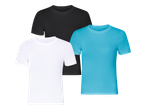 Tri rebraste majice kratkih rukava u bijeloj, crnoj i tirkiznoj boji.