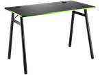Black gaming table with green trim and two cable management holes