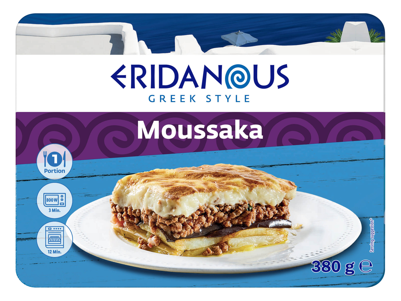 Eridanus Greek Style Moussaka, a frozen meal.