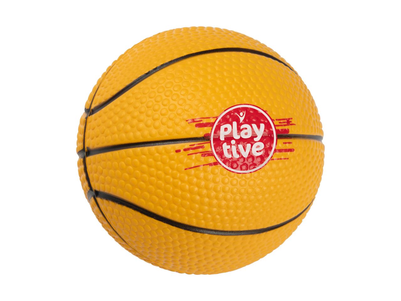 Egy kis, narancssárga Play Live márkájú kosárlabda.