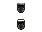 Two black hair clipper comb attachments with adjustable length settings from 1mm to 20mm.