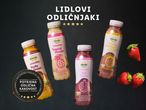 Štirje Lidlovi Solevita smutiji (Tropski čudež, Sadna sanja, Rdeči genij, Jagodno-bananov raj) z oznako odlične kakovosti.