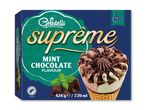 Æske med 6 mintchokoladeisvafler med chokoladestykker, med teksten 'MINT CHOCOLATE FLAVOUR'.