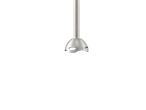 Parte inferior de um liquidificador de imersão de metal com um fundo preto.