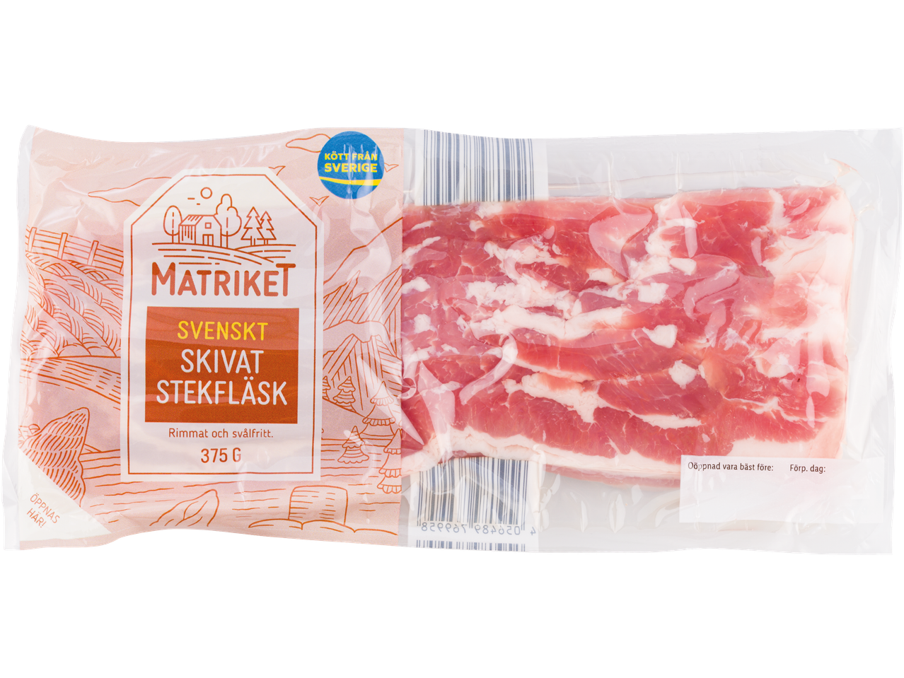 Förpackat Matrikét svenskt bacon.