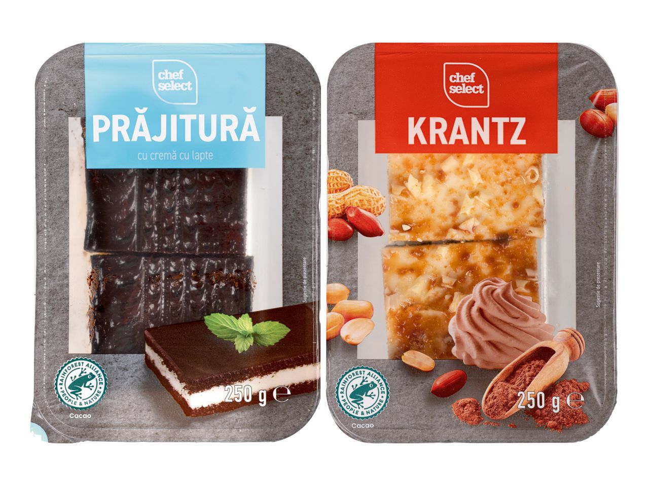 Două ambalaje de prăjituri: Prăjitură și Kranz.
