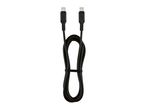 Black USB-C to USB-C cable, coiled and secured with a strap