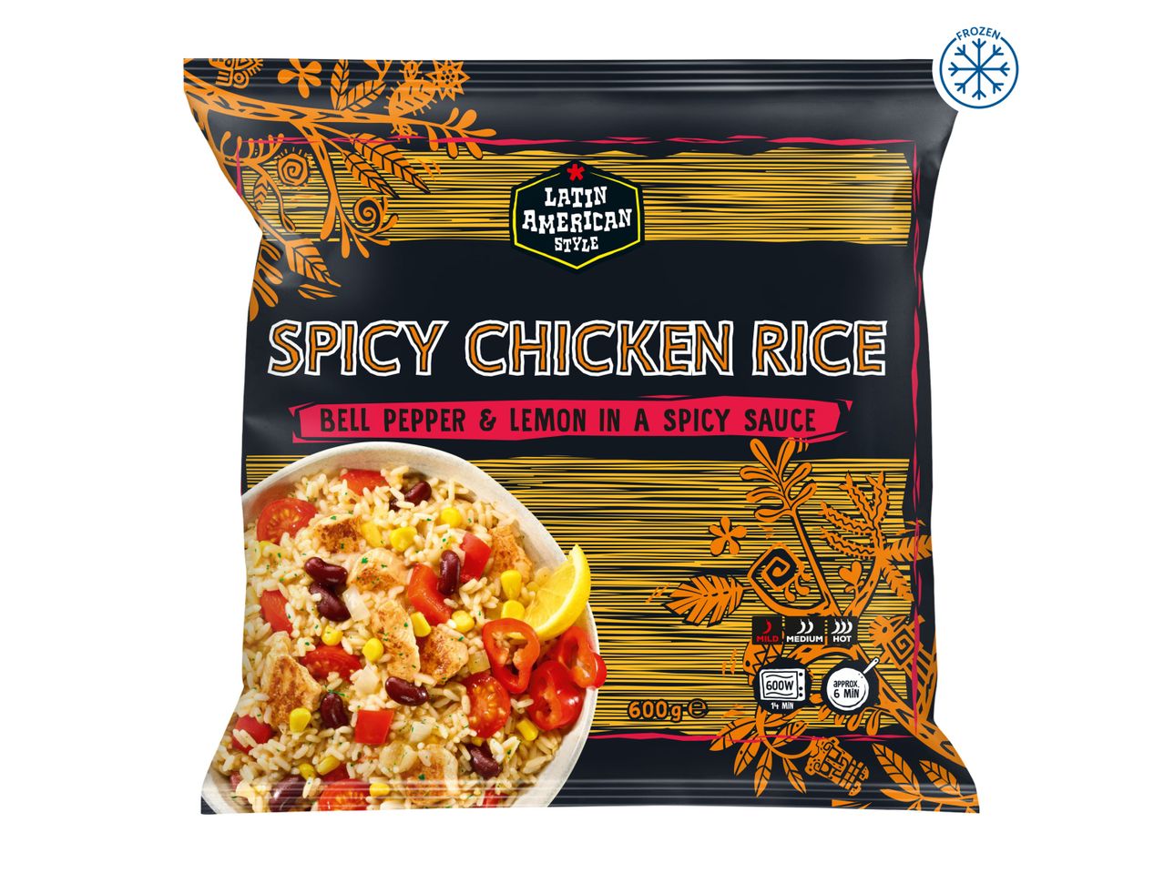 A bag of Good Food's Spicy Chicken Rice, a frozen meal.