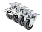 Three heavy-duty swivel casters with gray polyurethane wheels and locking mechanisms.