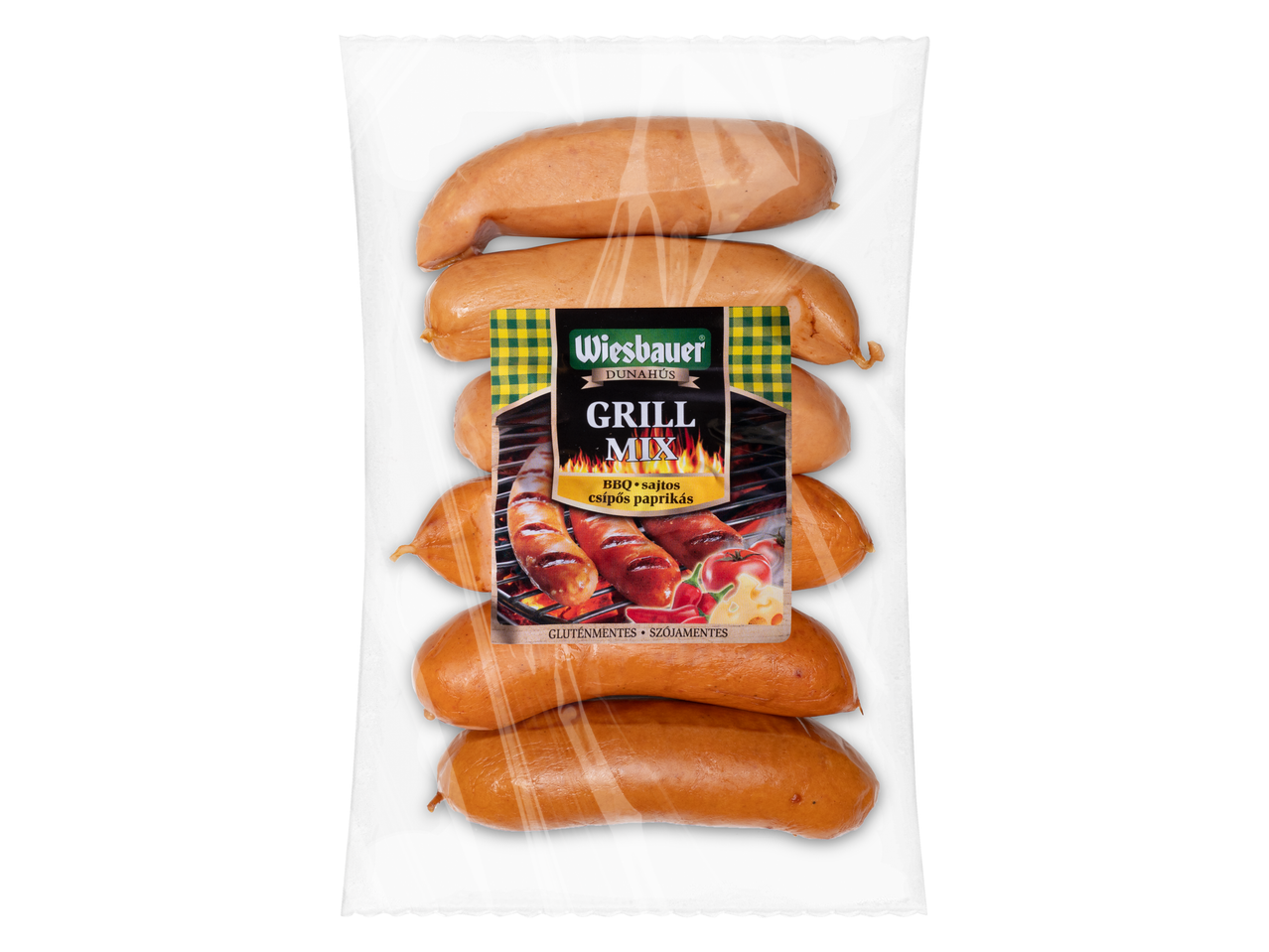 Wiesbauer Dunahús Grill Mix kolbászok csomagolásban.