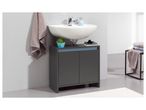 Modern dark gray bathroom Under Sink Storage Unit with a white countertop sink, featuring a minimalist design.
