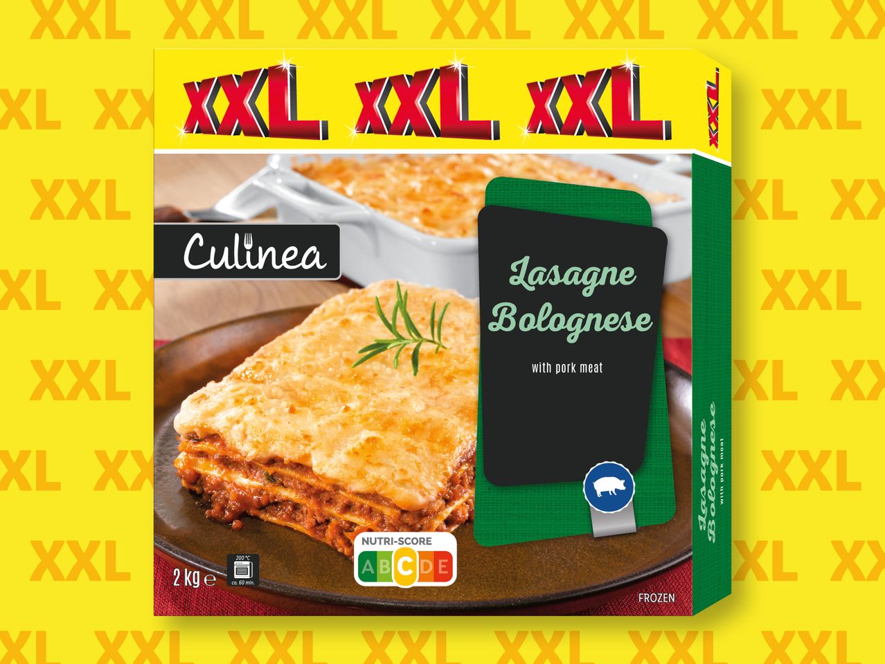 Опаковката на замразена лазаня Болонезе от Culinea XXL.