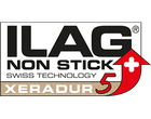ILAG Non Stick Swiss Technology Xeradur 5 Logo mit rotem Pfeil und weißem Kreuz.