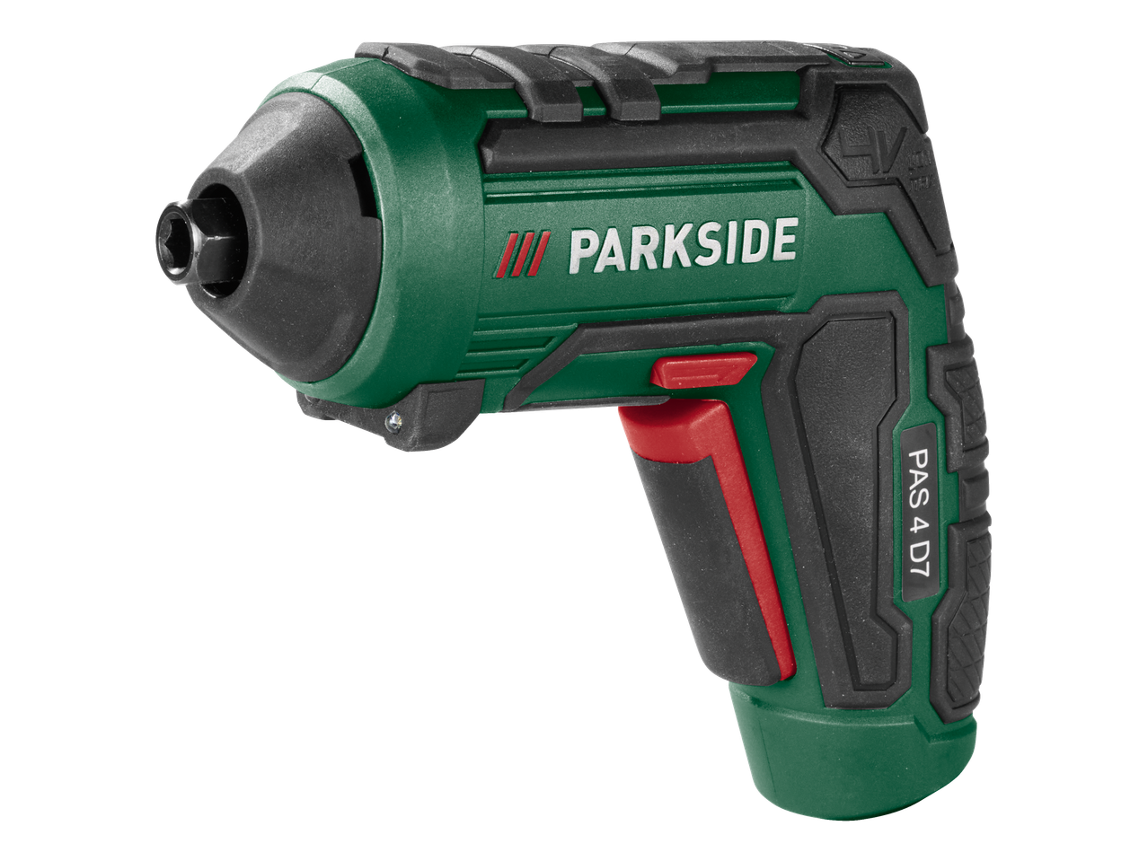 Акумулаторен винтоверт Parkside® PAS 4 D7 в зелено и черно.