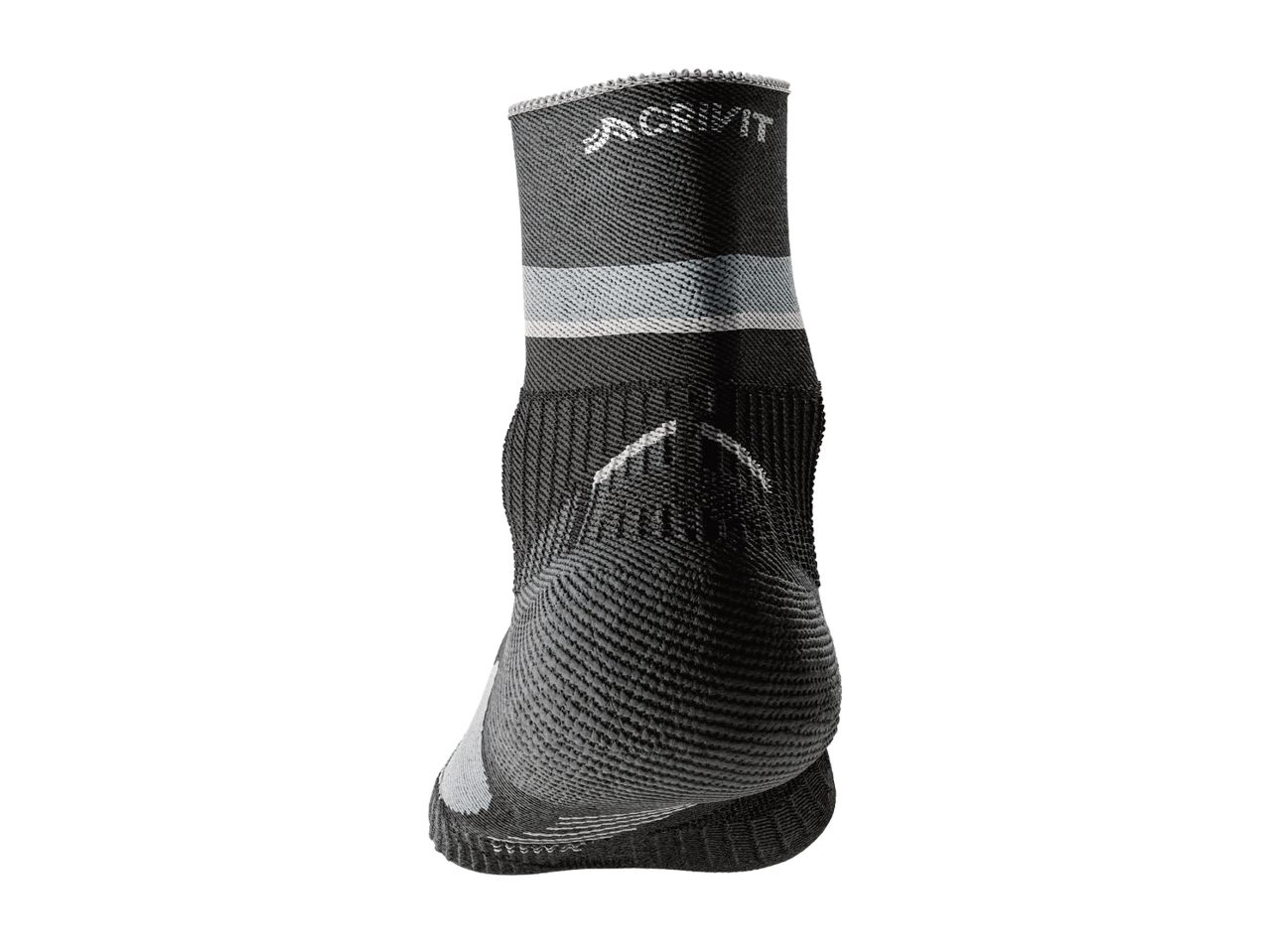 Back view of a black and grey Crivit ankle sock.