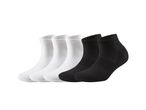 Five sports socks: three white, two black.