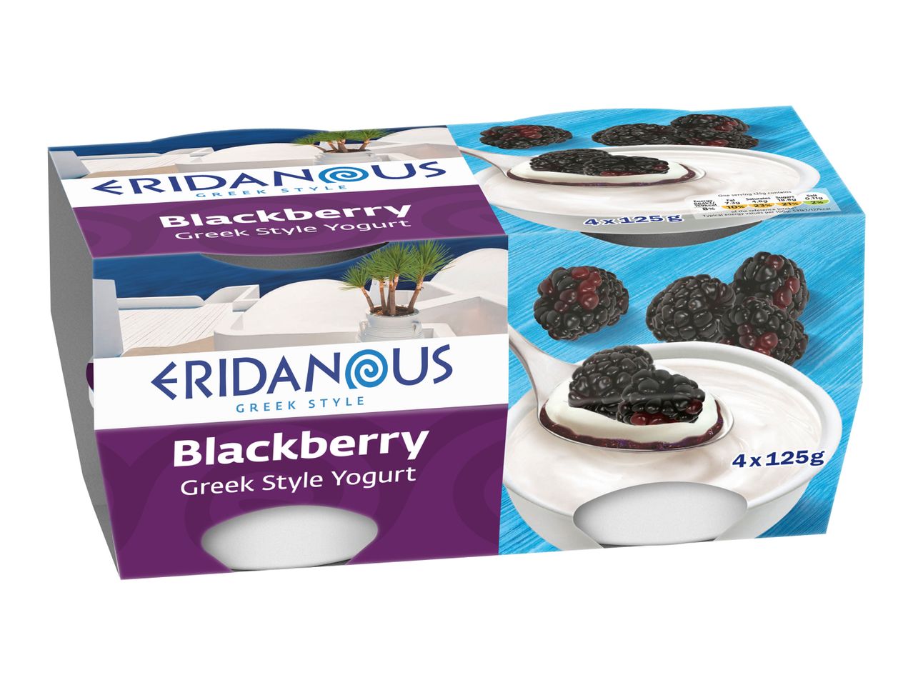 Eridanous Greek Style Blackberry Yogurt, 4 x 125g pots.