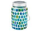 Solar Glass Light with blue and green glass pieces and a metal handle.