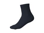 Single dark blue ribbed ankle sock on a white background.