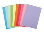 Fan of colorful paper sheets in various shades, including blue, green, yellow, orange, red, pink, and purple.