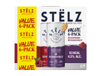 Een 6-pack hard seltzer met frambozen- en passievruchtsmaak, 63 kcal en 4,5% alcohol.