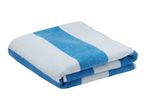 Folded blue and white striped beach towel