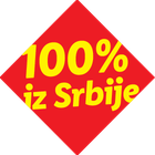 Crveni romb sa žutim tekstom „100% iz Srbije“.