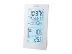 Digital weather station displaying time, date, outdoor and indoor temperatures.