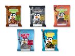 Fem poser Pingvin slik: Karamel Bits, Lakrids Stiks, Pingeling Mix, Salt Mix og Lækker Mixen.