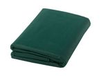 Folded dark green garden fleece on a white background