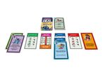 A collection of colorful card game cards featuring Stitch and other characters.