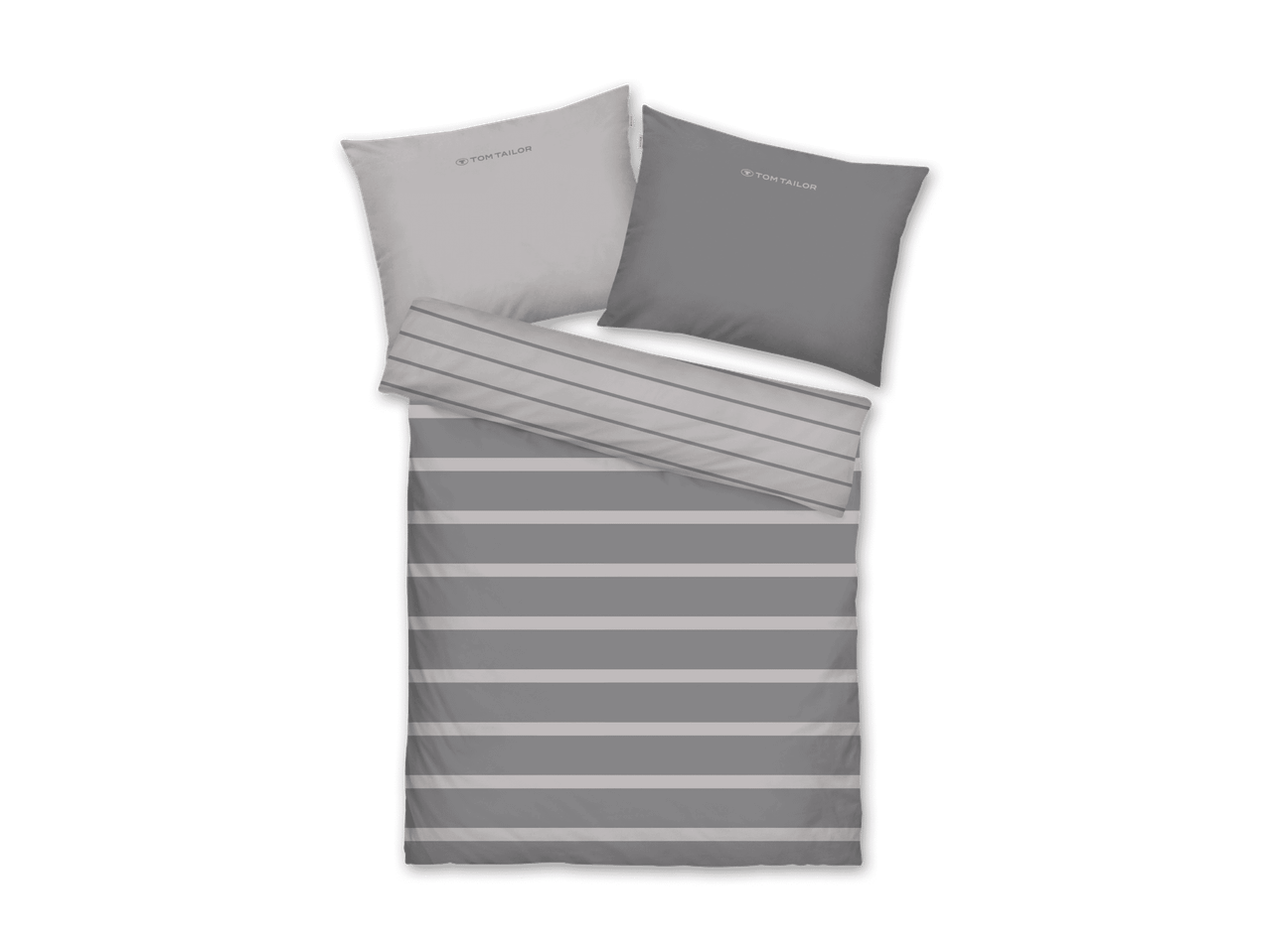 Tom Tailor Bettwäsche-Set in Grau mit Streifenmuster und zwei Kissenbezügen