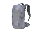 Grey hiking backpack with mesh shoulder straps and multiple buckles