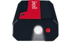 Ultimate Speed: power bank preto e vermelho com lanterna e botão de energia.