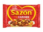 Red seasoning packet with a heart design, featuring a dish of meat and vegetables.