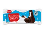 Mælke- og chokoladesandwich i indpakning med Rainforest Alliance-logo.