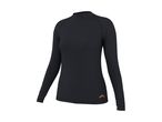 Sort langærmet rashguard med høj hals og orange logo på hoften.
