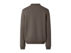 Back view of a plain dark brown men's sweatshirt with a ribbed collar, cuffs, and hem.