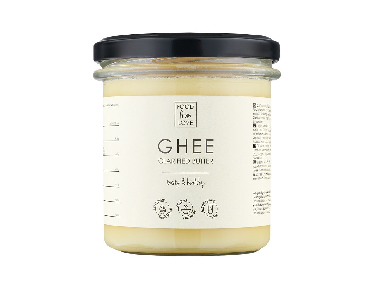Stiklainis „FOOD from LOVE“ GHEE lydyto sviesto.