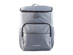 Grey insulated backpack with front pocket and mesh side pockets