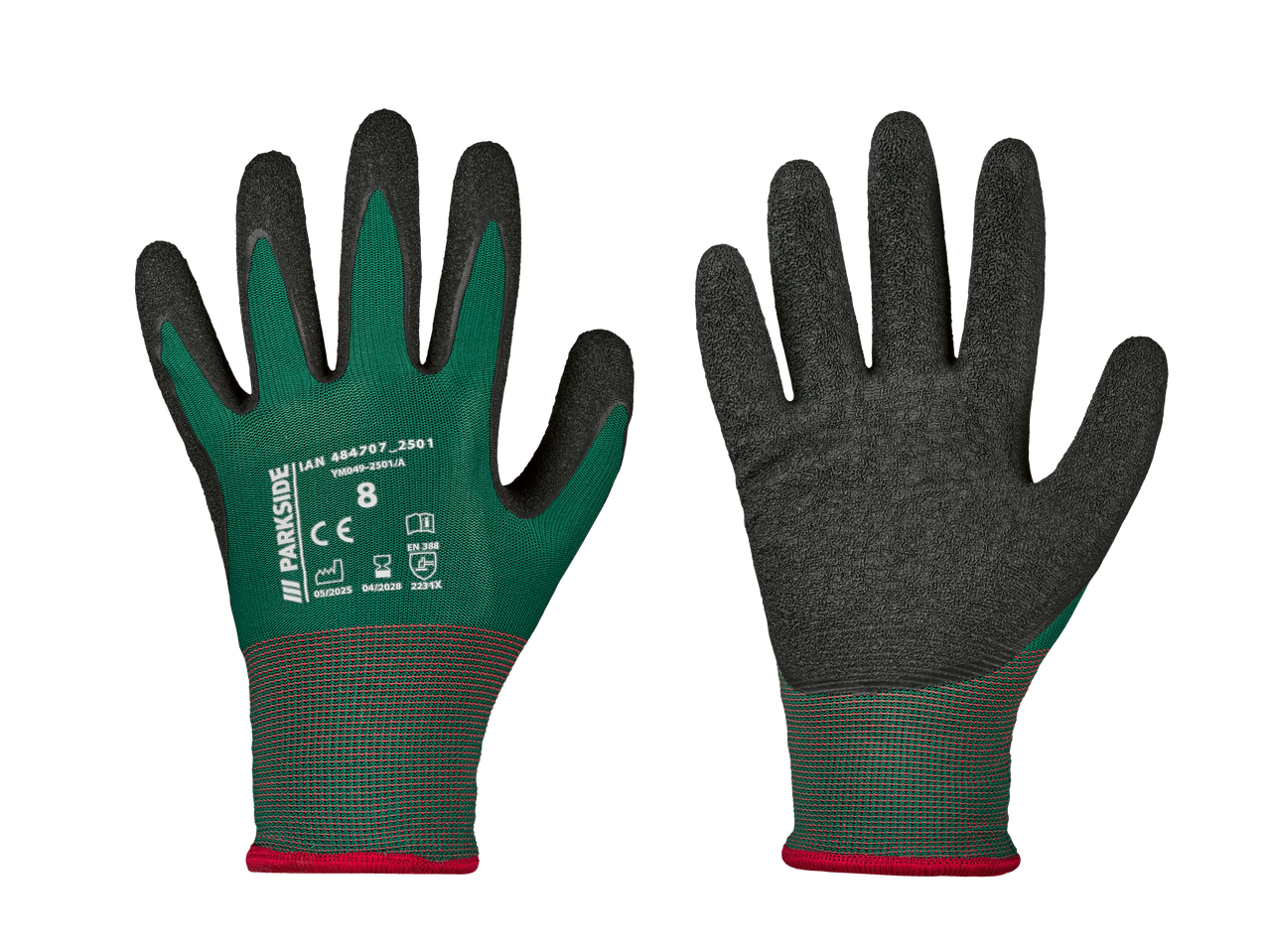 Parkside® darbinės pirštinės su tamsiai žaliu ir juodu delnu, 8 dydis