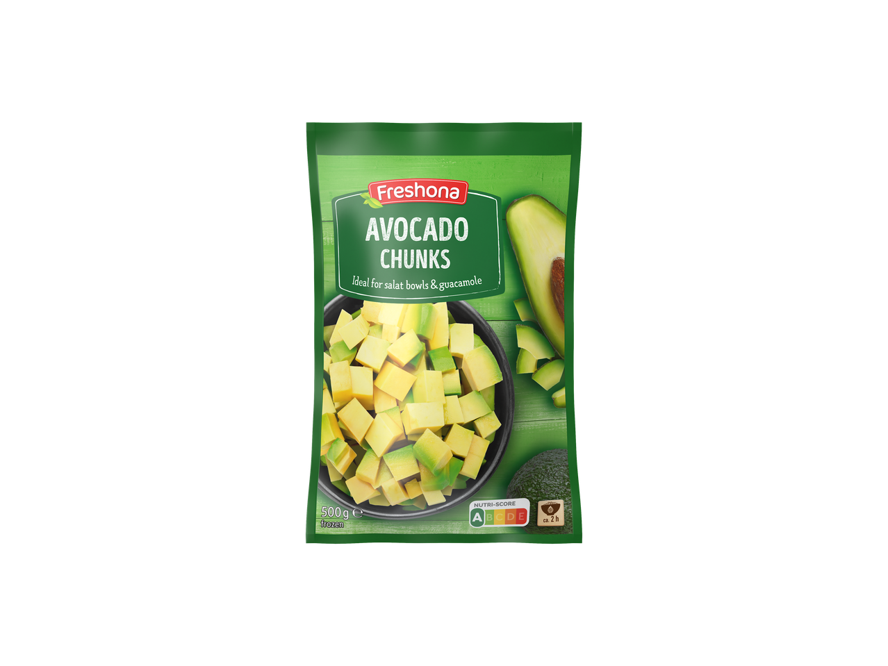 Freshona Avokádókockák, 500g-os csomag, ideális salátákhoz és guacamole-hoz.