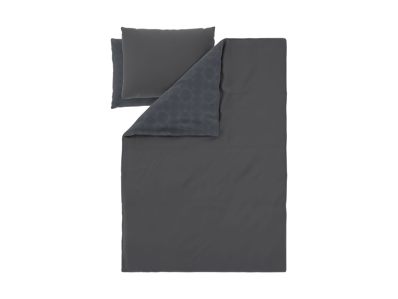 Dark grey duvet cover set with a patterned reverse side and two pillows