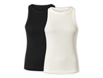 Two Ladies' Vest Tops, one black and one off-white, are stacked together.