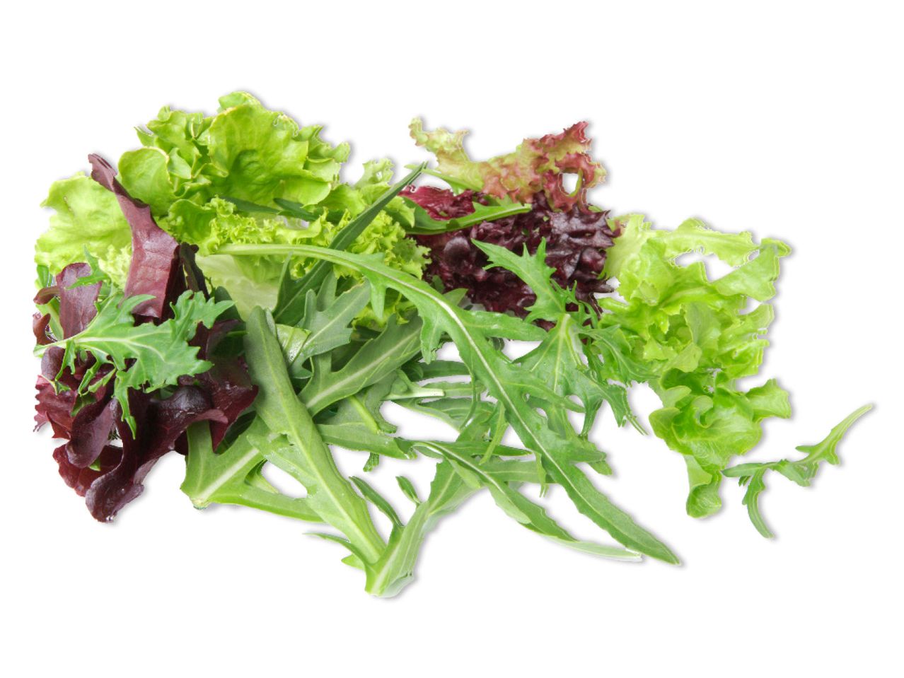 Mix of lettuce, arugula, and other greens.