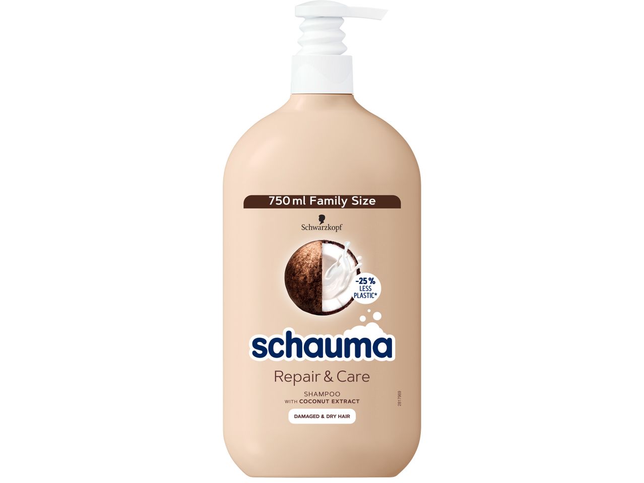 Шампоан Schauma Repair & Care с кокосов екстракт за увредена и суха коса.