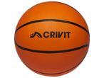 An orange CRIVIT basketball with black stripes, isolated on a black background.