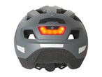 Rear view of a bicycle helmet with integrated LED light.
