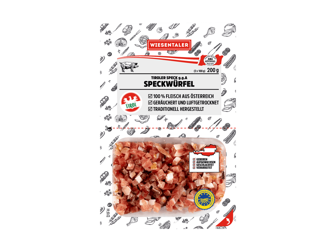 Verpackte Wiesentäler Speckwürfel.