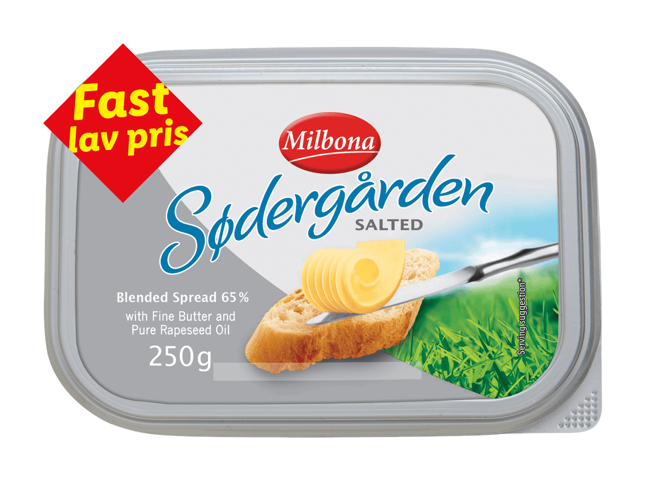 Pakke med saltet smørbart blandingsprodukt med smør og rapsolie, 250g, med fast lav pris.